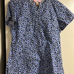 Koi Blue and Black Leopard Print Women's Top